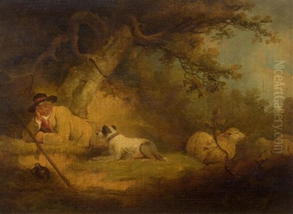 Shepherd Resting With His Dog Oil Painting by George Morland