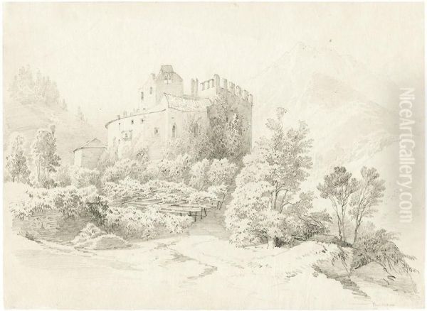 Schloss In Tirol Oil Painting by Karl Eduard Biermann