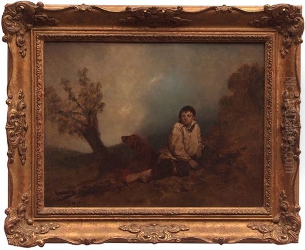 Young Boy Resting With Dog Oil Painting by George Morland