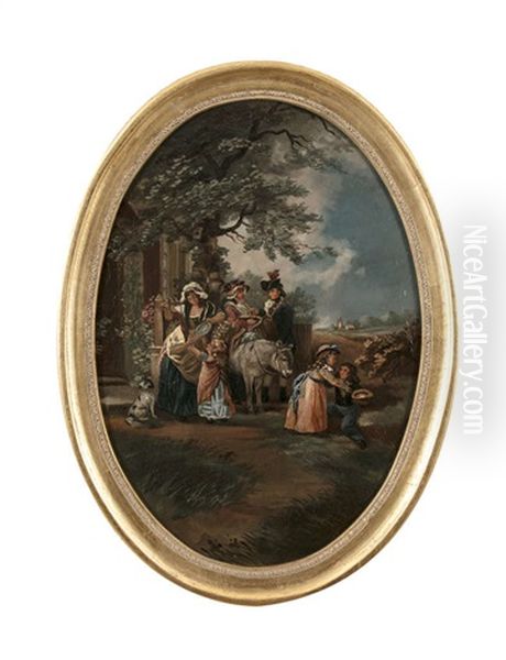 A Set Of Four Oval Panels Depicting Rural Life Oil Painting by George Morland