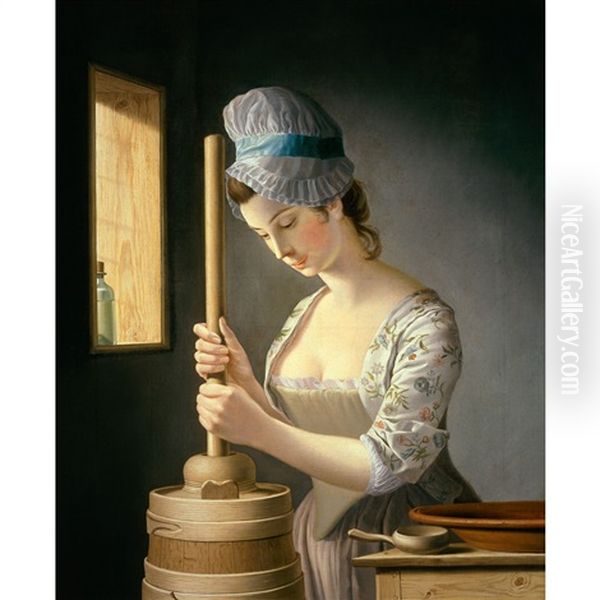 Maria Gunning, Countess Of Coventry As The Butter Churner Oil Painting by Henry Robert Morland