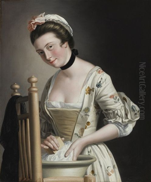 Portrait Of A Woman Washing Clothes, Possibly Maria, Countess Of Coventry Oil Painting by Henry Robert Morland