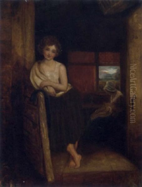 A Peasant Girl In A Rustic Interior Oil Painting by Henry Robert Morland