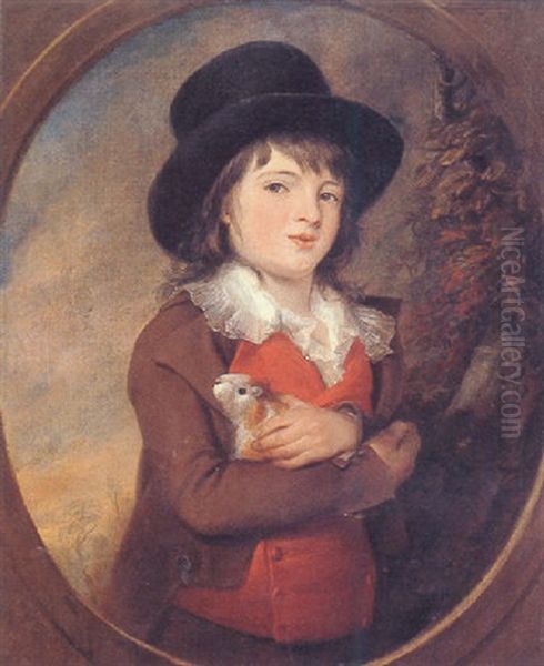 Boy Holding A Guinea Pig Oil Painting by Henry Robert Morland