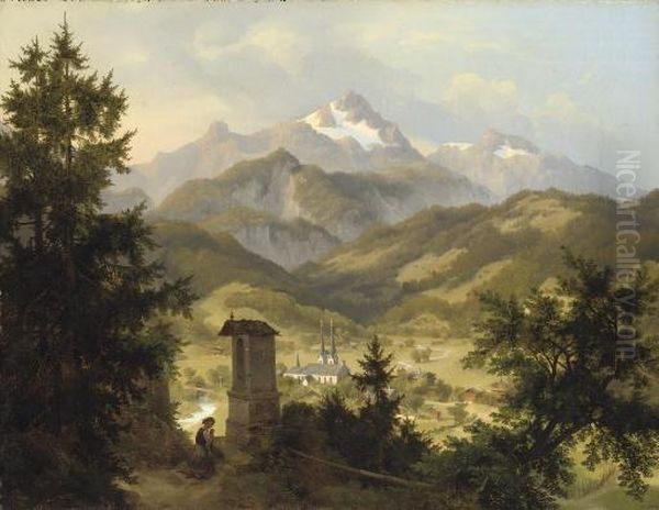 View Of Berchtesgarden And The Watzmann, Bavaria Oil Painting by Karl Eduard Biermann