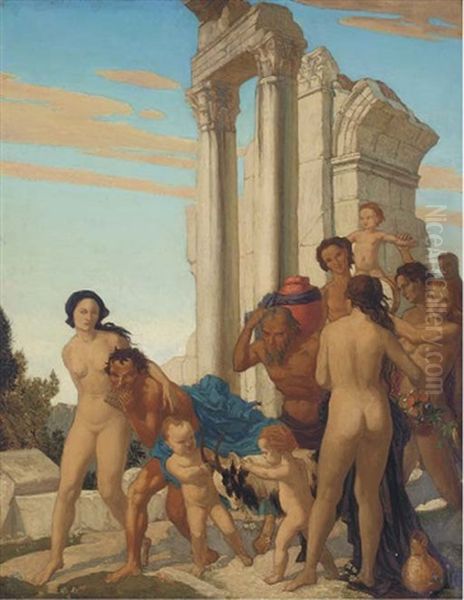 Nymphs And Fauns Oil Painting by Harry Morley