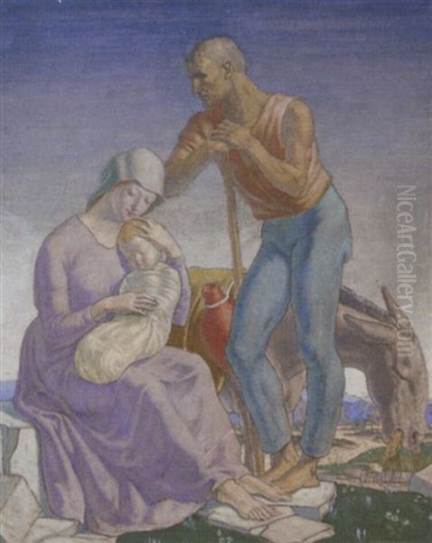 The Holy Family Resting On The Way To Egypt Oil Painting by Harry Morley