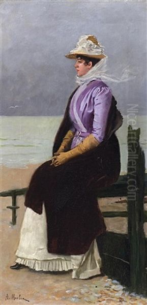 Elegante Dame, Am Strand Sitzend Oil Painting by Paul Emile Antony Morlon