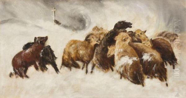 Sheep In The Snow Oil Painting by Albert Bierstadt