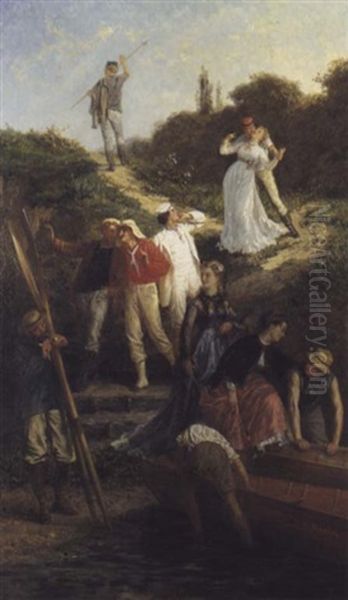 Les Preparartifs Pour Une Promenade En Canot Oil Painting by Paul Emile Antony Morlon