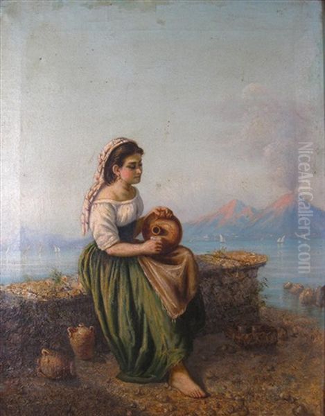 Young Woman In Landscape Oil Painting by Gaetano Mormile