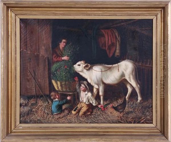 Feeding The Calf Oil Painting by Gaetano Mormile