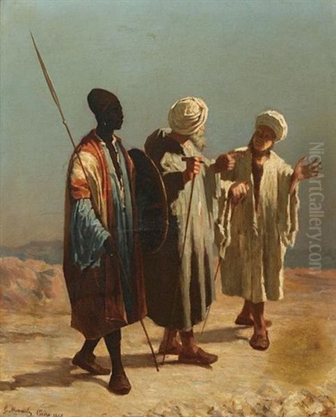 Three Orientalist Figures Oil Painting by Gaetano Mormile