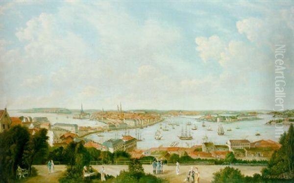 Stockholmspanorama Med Manniskor -  Utsikt Fran Mosebacke Oil Painting by Axel Otto Morner