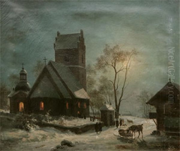 Pa Vag Till Julottan Oil Painting by Wilhelm von Moerner