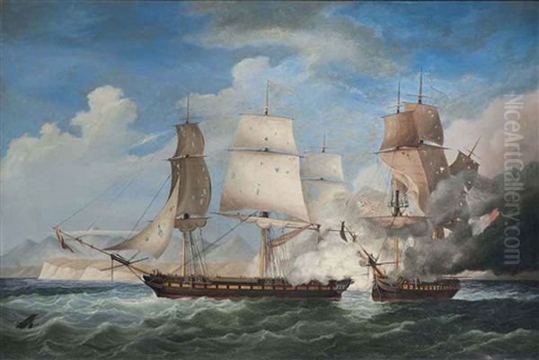 H.m.s. San Fiorenzo Engaging The French Frigate Piemontaise Off Ceylon, 6th - 8th March 1808 Oil Painting by Charles Augustus Mornewick