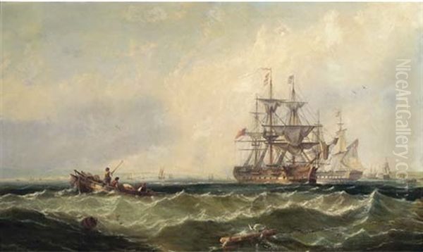 Panorama Of The Fleet Anchorage At Spithead Oil Painting by Charles Augustus Mornewick