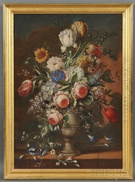 Dutch-style Floral Still Life In An Urn Oil Painting by Paul Moro