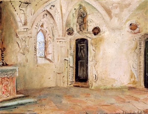 Schloskapelle Der Fischburg In Groden Oil Painting by Josef Theodor Moroder-Lusenberg