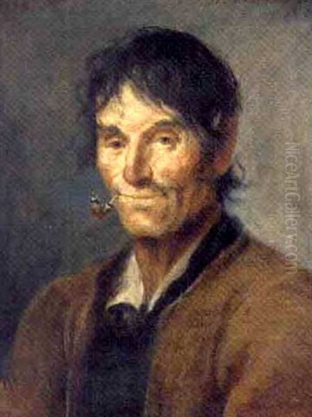 A Man With A Pipe Oil Painting by Josef Theodor Moroder-Lusenberg