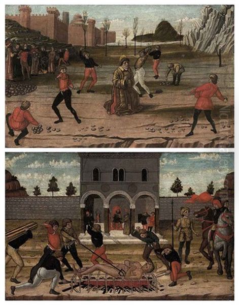 The Stoning Of Saint Stephen (+ The Martyrdom Of Saint Lawrence; 2 Works) Oil Painting by Domenico Morone