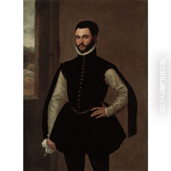 Portrait Of A Young Gentleman Standing Beside A Window Oil Painting by Giovanni Battista Moroni