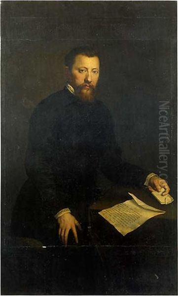 Portrait D'homme Tenant Une Lettre Cachetee Oil Painting by Giovanni Battista Moroni