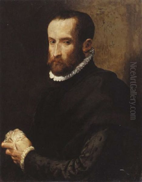 Portrait D'homme De Qualite En Habit Noir Oil Painting by Giovanni Battista Moroni