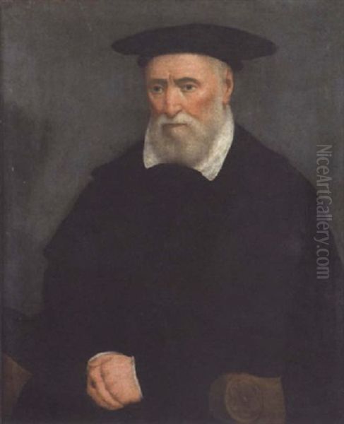 Portrait Of A Gentleman In Doctoral Robes, Seated In An Armchair Oil Painting by Giovanni Battista Moroni