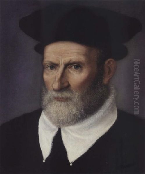 Portrait Of A Scholar In A Black Hat And Gown And White Collar Oil Painting by Giovanni Battista Moroni