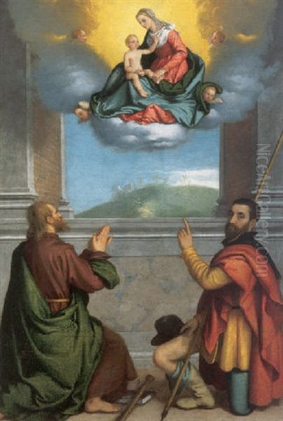 Madonna And Child In Glory With Saints Rocco And Giacomo Oil Painting by Giovanni Battista Moroni