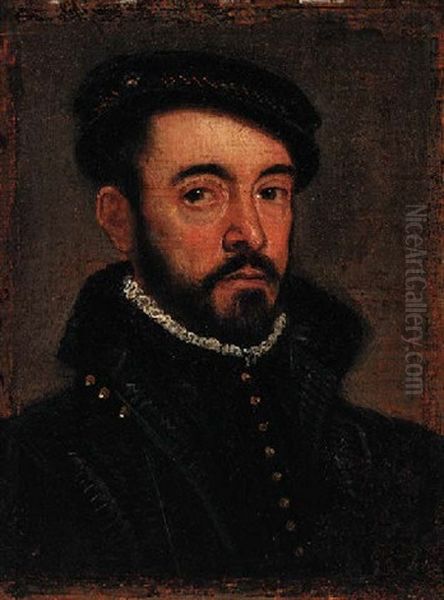 Portrait Of A Gentleman In A Black Cap And Doublet Oil Painting by Giovanni Battista Moroni