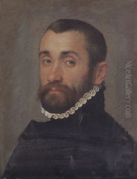 Portrait Of A Nobleman In Black Costume And A Ruff Oil Painting by Giovanni Battista Moroni