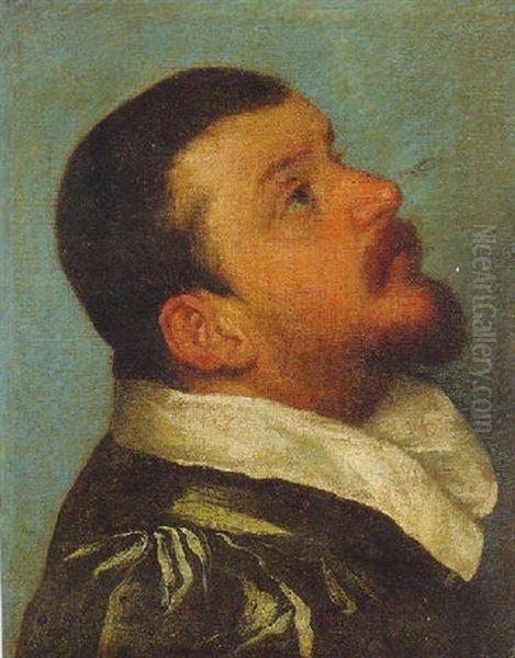 Portrait Of A Gentleman Looking Upwards Oil Painting by Giovanni Battista Moroni