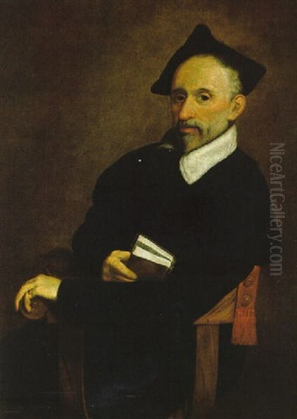 Bildnis Eines Mannes In Schwarzem Gewand Mit Einem Buch In Der Hand Oil Painting by Giovanni Battista Moroni