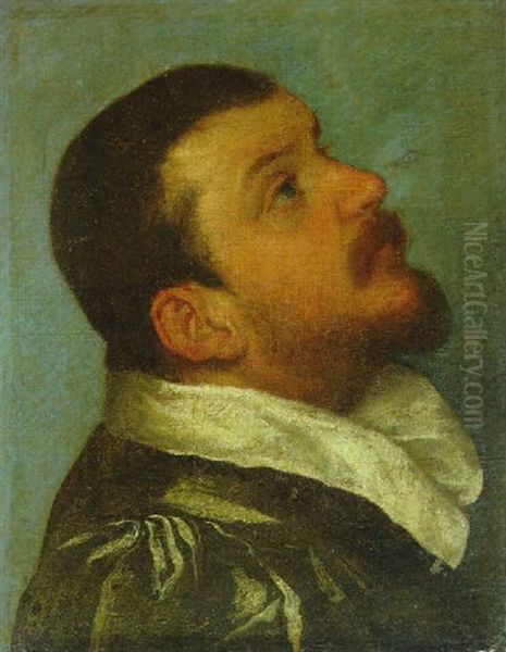 Portrait Of A Gentleman, Bust-length, Looking Upwards To The Right, In Profile Oil Painting by Giovanni Battista Moroni