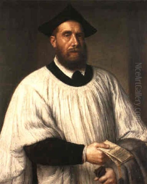 Portrait Of Bartolomeo Cappello In A Surplice Holding A Document Oil Painting by Giovanni Battista Moroni