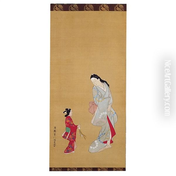 Dochu Bijin Zu Oil Painting by Hishikawa Moronobu