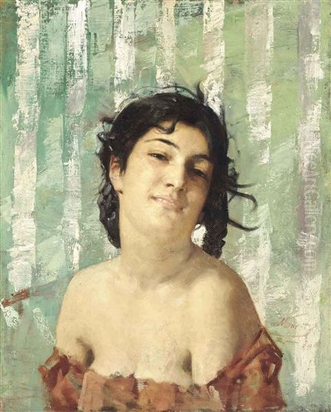 Portrait Of An Italian Girl Oil Painting by Aime Nicolas Morot