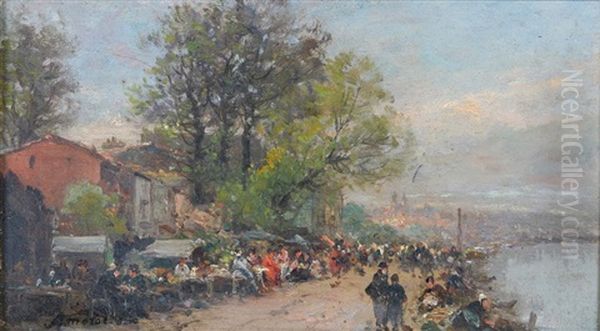 Guinguettes Au Bord Du Fleuve Oil Painting by Aime Nicolas Morot