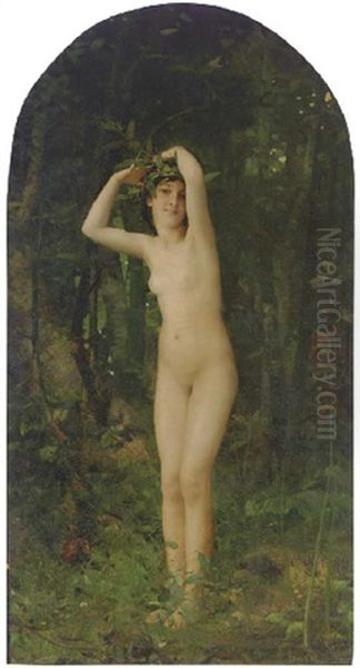 Nude In A Forest Oil Painting by Aime Nicolas Morot