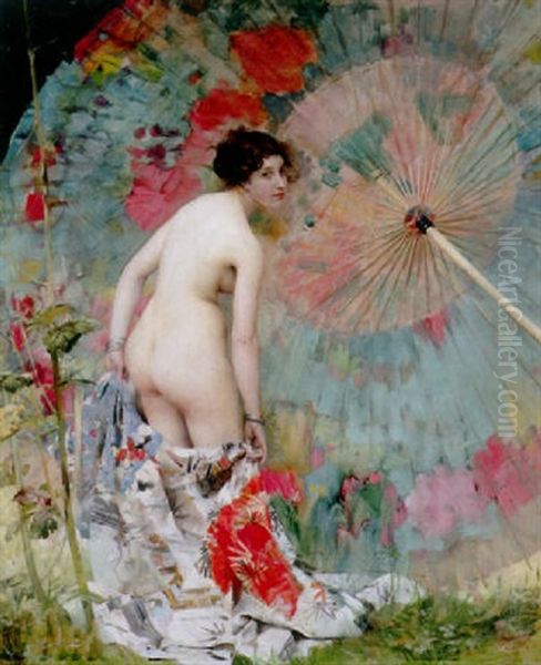 Jeune Femme Au Parasol Oil Painting by Aime Nicolas Morot