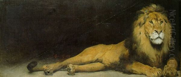 A Lion Oil Painting by Aime Nicolas Morot