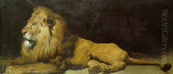 A Lion Oil Painting by Aime Nicolas Morot