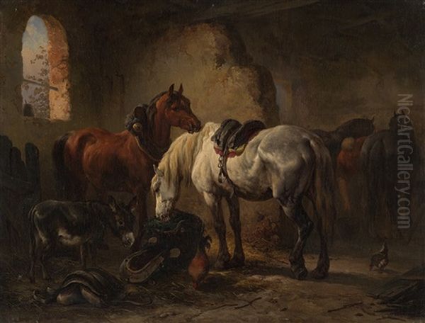 Stable Scene Oil Painting by Aleksndr Ivanovich Morozov