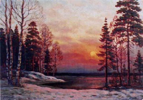 Winter Landscape At Sunset by Aleksndr Ivanovich Morozov