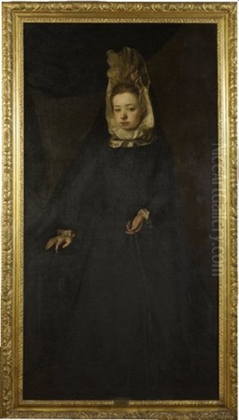 Portrait Of Margaret O'cahan Standing In A Black Habit Oil Painting by Garret Morphey