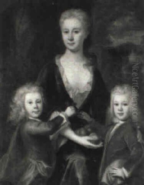 Portrait Of A Lady Of The Gore Family With Her Two Sons Oil Painting by Garret Morphey