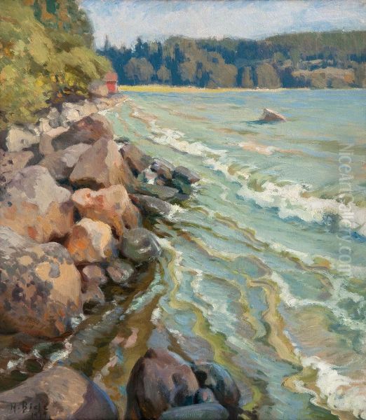 Rocks On The Shore Oil Painting by Helmi Biese