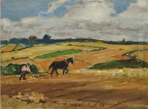 Ploughing, Brittany Oil Painting by James Wilson Morrice